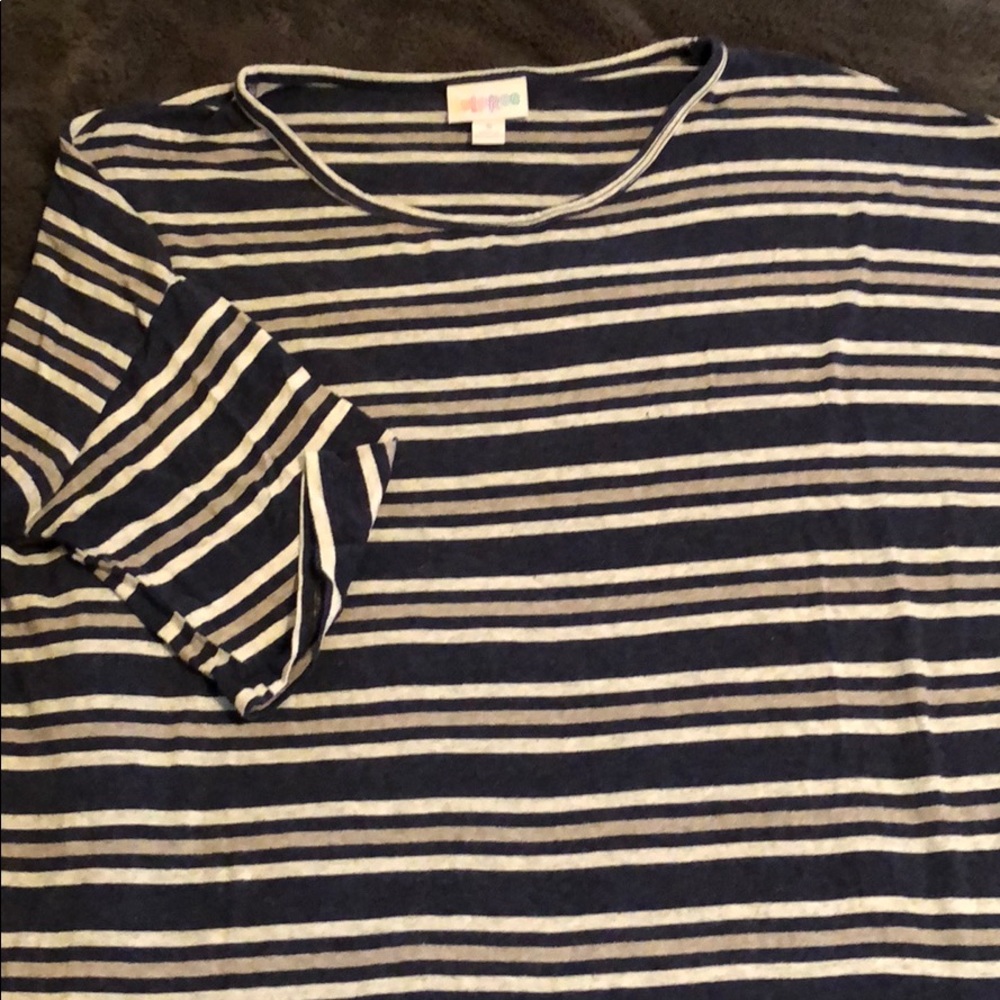 S Navy with grey and white striped Lularoe Irma